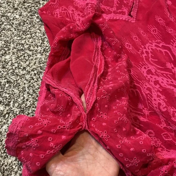 Johnny Was Oversized Boho Embroidered Eyelet Top Fuchsia Pink - Picture 8 of 9